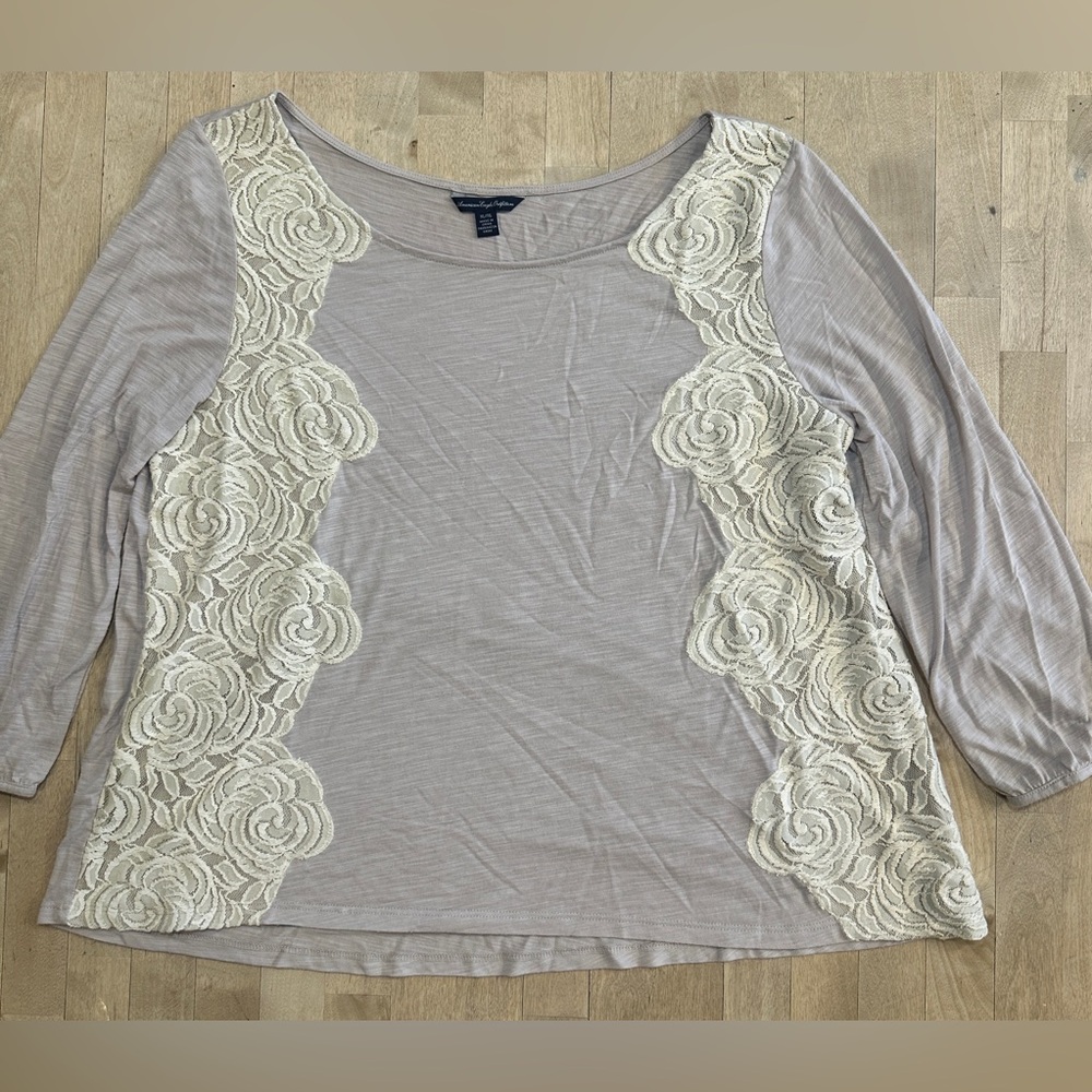 American Eagle Outfitters Taupe Floral Lace Blouse
